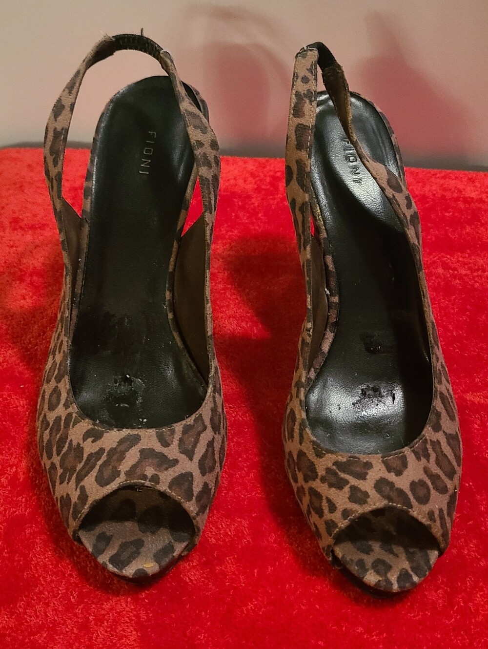 FIONI Leopard Print Fabric Peep-Toe Slingback Platform Heels, 6-1/2